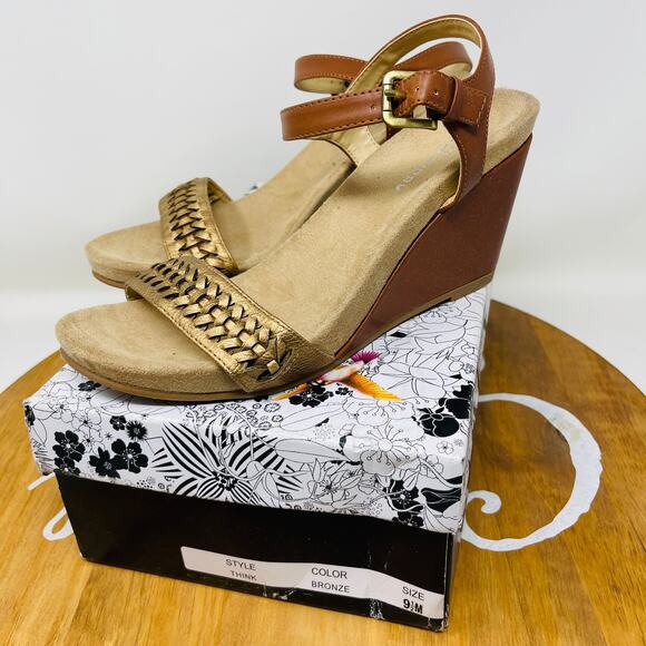 CL By Laundry Wedge Sandals Rope Woven Strap Slingback Shimmer Bronze 9.5 NIB - Picture 2 of 8